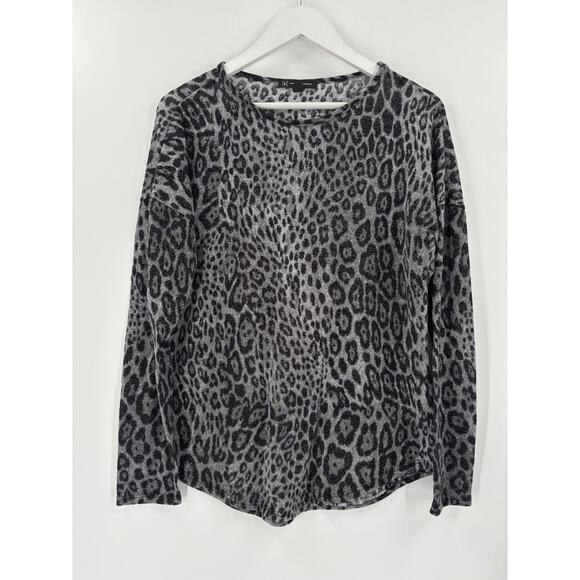 INC International Concepts Shirt Womens Medium Gray Black Leopard Metallic Top - Picture 1 of 16